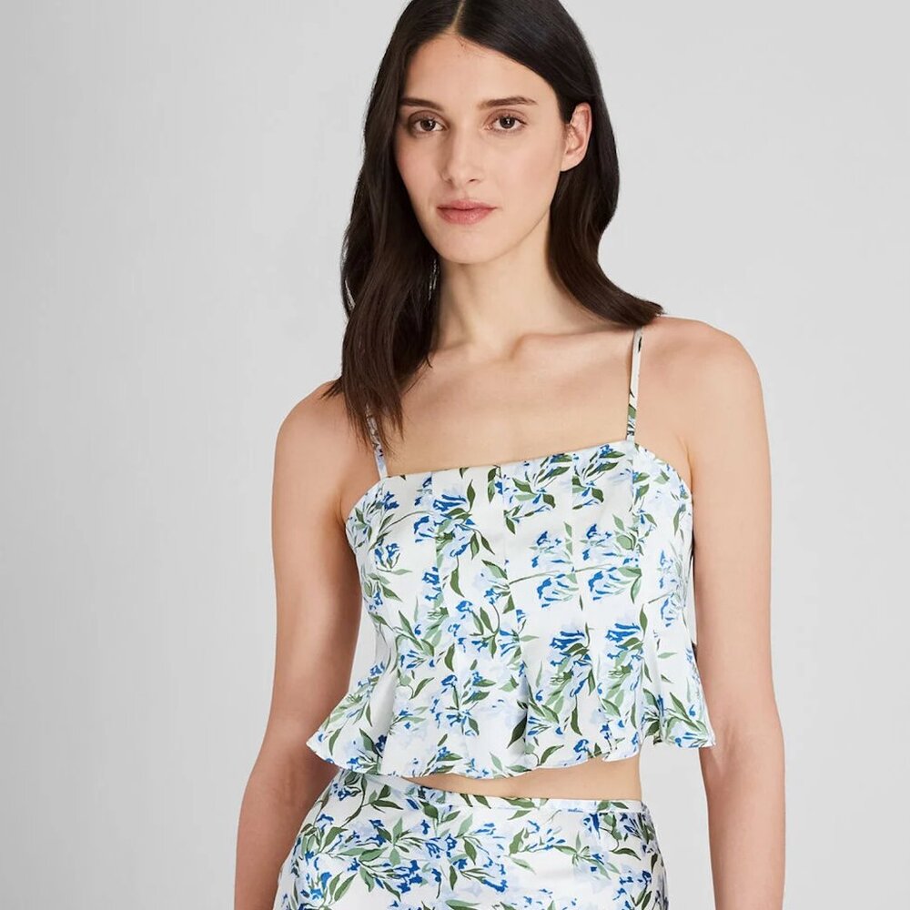 NWT Club Monaco Silk Charmeuse Cropped Flounce Tank